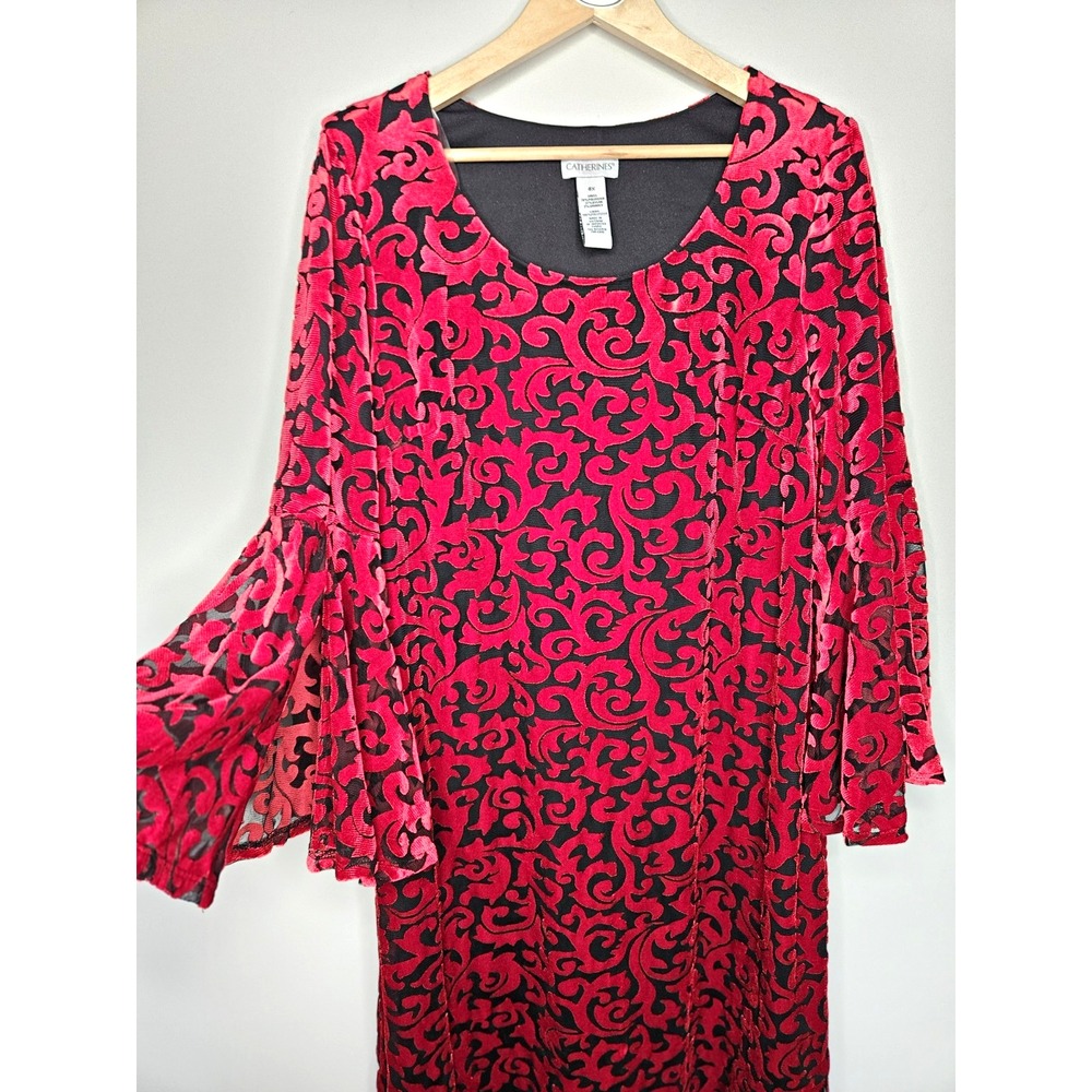 Catherine's Dress 0X Red Black Scroll Velvet Burnout Whimsigoth Dark Fairy Edgy
